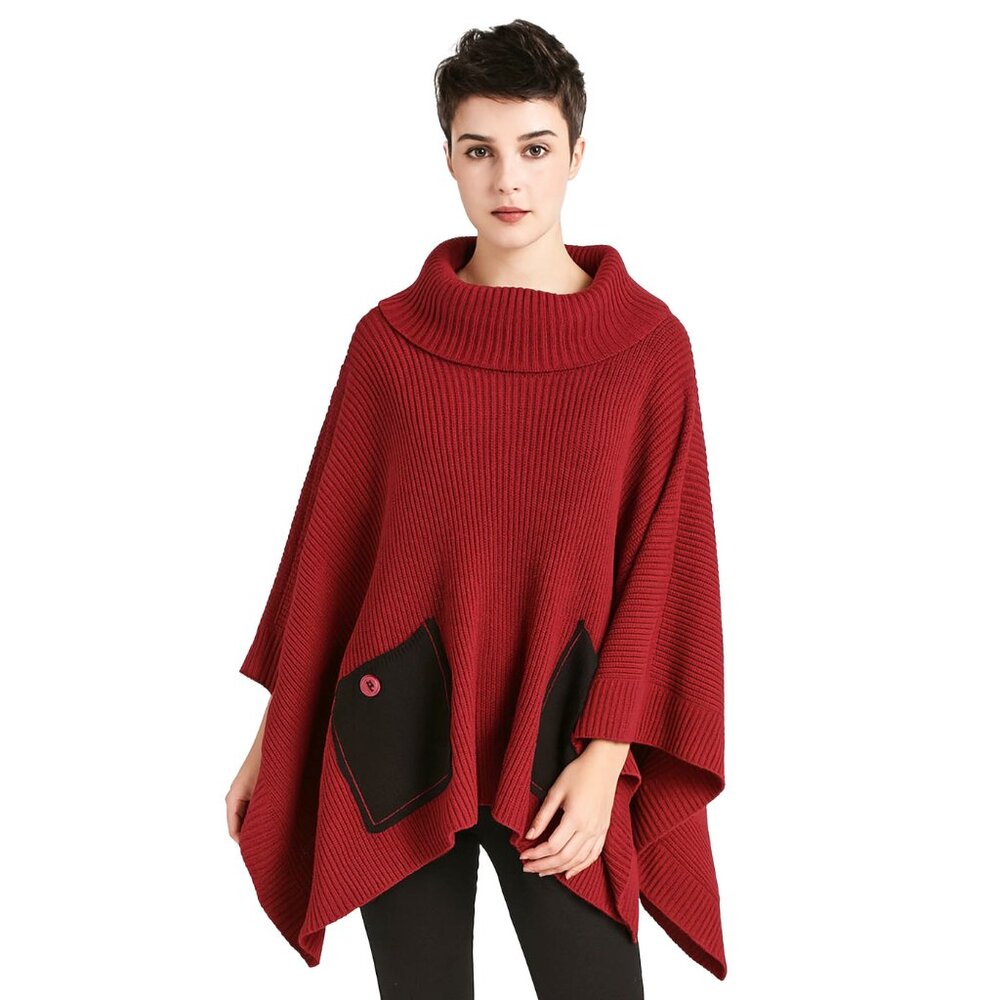 Cable & Gauge Oversized Knit Poncho • One-Size • Cozy Knit Cape Sweater